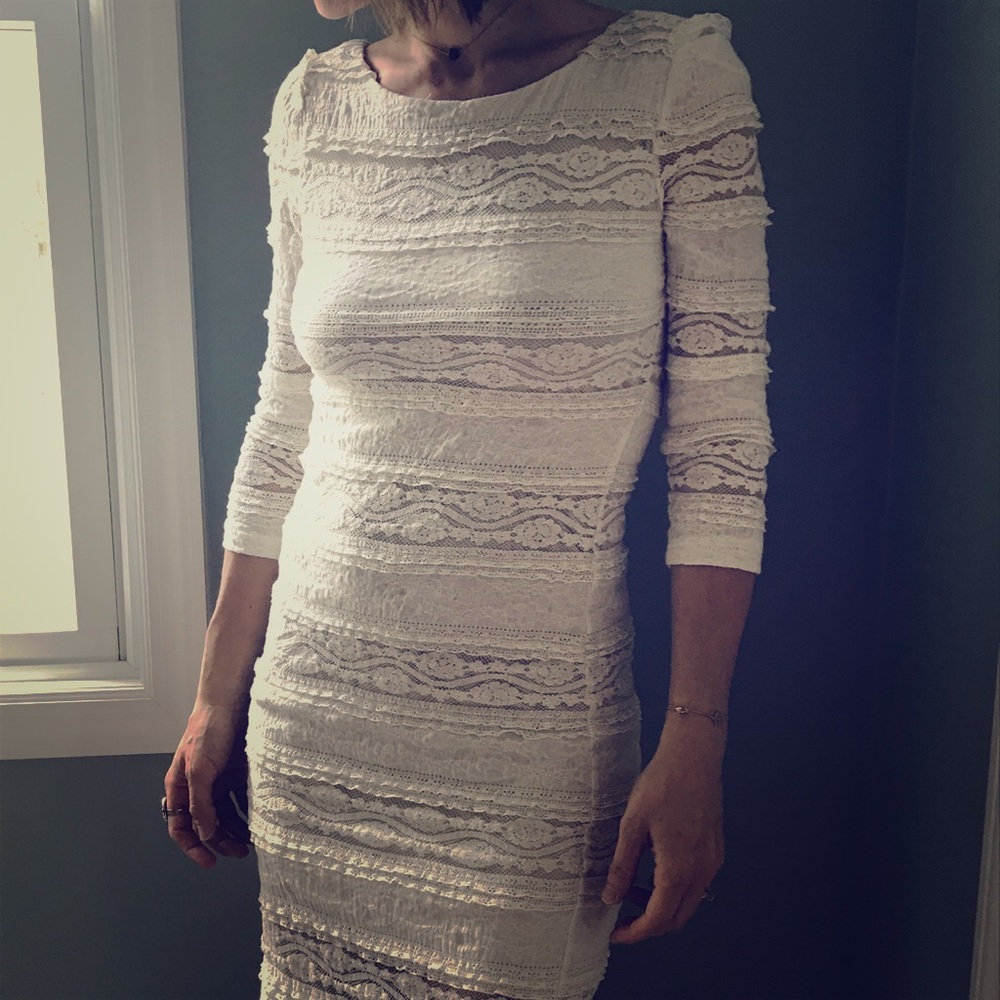 3/4 Sleeve Lace Vintage-like Ivory Dress